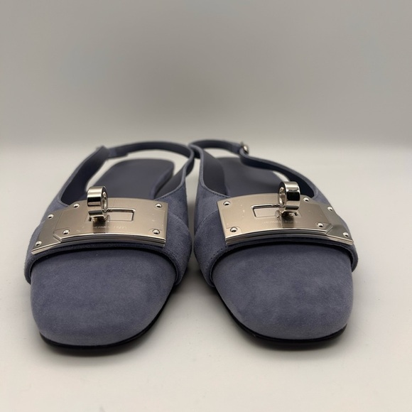 HERMES Innocente Ballerina Slingback Pumps Blue Suede Bleu Ciel 37 New in Box - Picture 15 of 15
